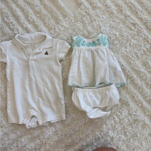 GAP White and Aqua Baby Romper Set